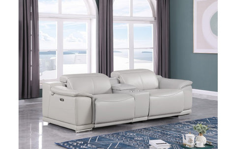 9762 DivanItalia Light Gray Modular Power Reclining Loveseat – Top Grain Italian LeatherModel:  9762-LT-GREY-3.2-HT