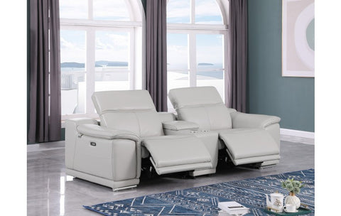 9762 DivanItalia Light Gray Modular Power Reclining Loveseat – Top Grain Italian LeatherModel:  9762-LT-GREY-3.2-HT