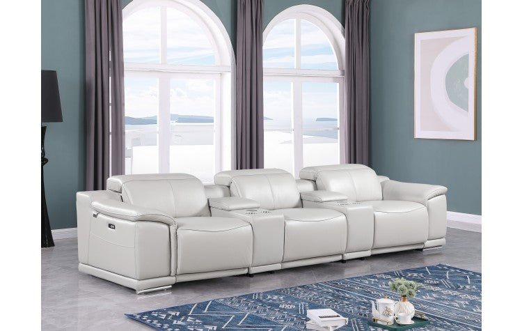 9762 DivanItalia Light Gray 5-Piece Modular Power Reclining Sofa – Top Grain Italian LeatherModel:  9762-LT-GREY-5.3-HT