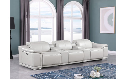 9762 DivanItalia Light Gray 5-Piece Modular Power Reclining Sofa – Top Grain Italian LeatherModel:  9762-LT-GREY-5.3-HT