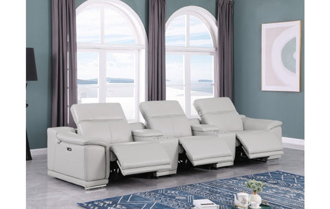 9762 DivanItalia Light Gray 5-Piece Modular Power Reclining Sofa – Top Grain Italian LeatherModel:  9762-LT-GREY-5.3-HT