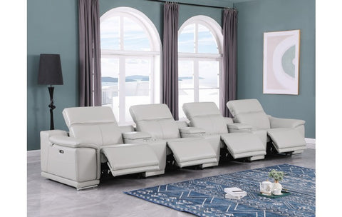 9762 DivanItalia Light Gray 7-Piece Modular Power Reclining Sofa – Top Grain Italian LeatherModel:  9762-LT-GREY-S-7.4-HT