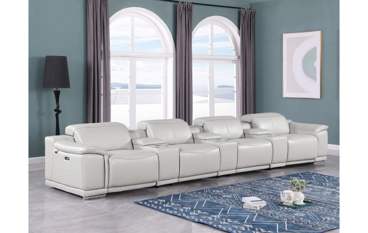 9762 DivanItalia Light Gray 7-Piece Modular Power Reclining Sofa – Top Grain Italian LeatherModel:  9762-LT-GREY-S-7.4-HT