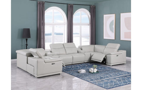 9762 DivanItalia Light Gray 8-Piece Sectional – Top Grain Italian Leather with 2 Power Recliners and 2 ConsolesModel:  9762-LT-GREY-8PC-2PWR-U-SECTIONAL-GROUP