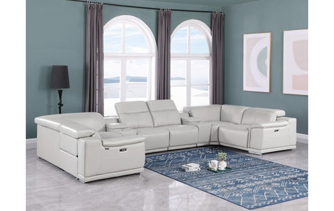 9762 DivanItalia Light Gray 8-Piece Sectional – Top Grain Italian Leather with 2 Power Recliners and 2 ConsolesModel:  9762-LT-GREY-8PC-2PWR-U-SECTIONAL-GROUP