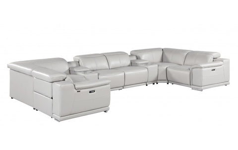 9762 DivanItalia Light Gray 8-Piece Sectional – Top Grain Italian Leather with 2 Power Recliners and 2 ConsolesModel:  9762-LT-GREY-8PC-2PWR-U-SECTIONAL-GROUP