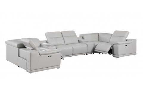 9762 DivanItalia Light Gray 8-Piece Sectional – Top Grain Italian Leather with 2 Power Recliners and 2 ConsolesModel:  9762-LT-GREY-8PC-2PWR-U-SECTIONAL-GROUP