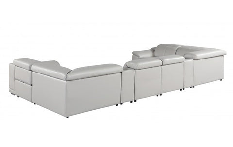9762 DivanItalia Light Gray 8-Piece Sectional – Top Grain Italian Leather with 2 Power Recliners and 2 ConsolesModel:  9762-LT-GREY-8PC-2PWR-U-SECTIONAL-GROUP