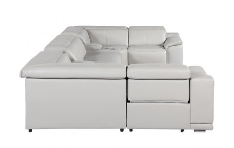 9762 DivanItalia Light Gray 8-Piece Sectional – Top Grain Italian Leather with 2 Power Recliners and 2 ConsolesModel:  9762-LT-GREY-8PC-2PWR-U-SECTIONAL-GROUP