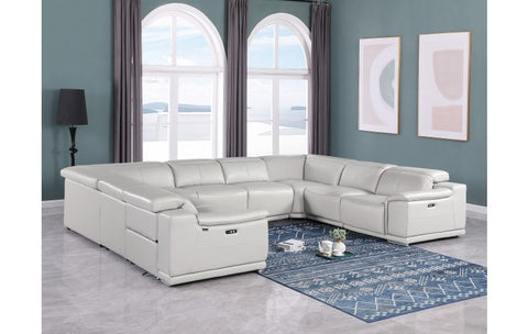 9762 DivanItalia Light Gray 8-Piece Sectional – Top Grain Italian Leather with 4 Power ReclinersModel:  9762-LT-GREY-8PC-4PWR-U-NC-SECT-GROUP