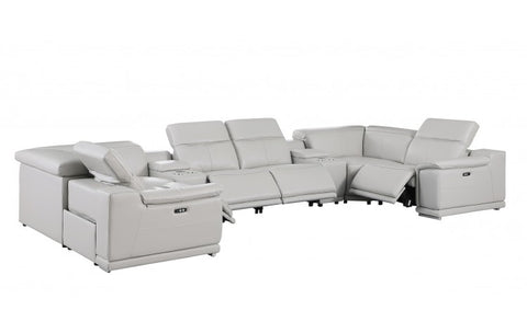 9762 DivanItalia Light Gray 8-Piece Sectional – Top Grain Italian Leather with 4 Power Recliners and 2 ConsolesModel:  9762-LT-GREY-8PC-4PWR-U-SECTIONAL-GROUP