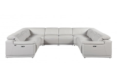 9762 DivanItalia Light Gray 8-Piece Sectional – Top Grain Italian Leather with 4 Power ReclinersModel:  9762-LT-GREY-8PC-4PWR-U-NC-SECT-GROUP