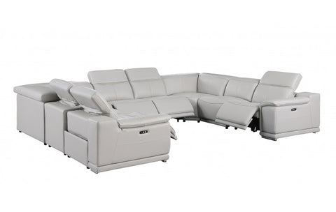 9762 DivanItalia Light Gray 8-Piece Sectional – Top Grain Italian Leather with 4 Power ReclinersModel:  9762-LT-GREY-8PC-4PWR-U-NC-SECT-GROUP