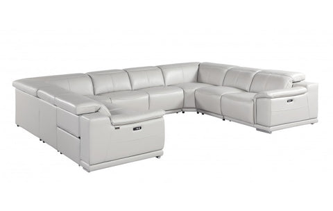 9762 DivanItalia Light Gray 8-Piece Sectional – Top Grain Italian Leather with 4 Power ReclinersModel:  9762-LT-GREY-8PC-4PWR-U-NC-SECT-GROUP
