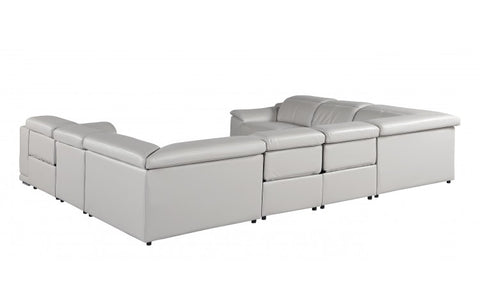 9762 DivanItalia Light Gray 8-Piece Sectional – Top Grain Italian Leather with 4 Power ReclinersModel:  9762-LT-GREY-8PC-4PWR-U-NC-SECT-GROUP