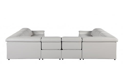 9762 DivanItalia Light Gray 8-Piece Sectional – Top Grain Italian Leather with 4 Power ReclinersModel:  9762-LT-GREY-8PC-4PWR-U-NC-SECT-GROUP