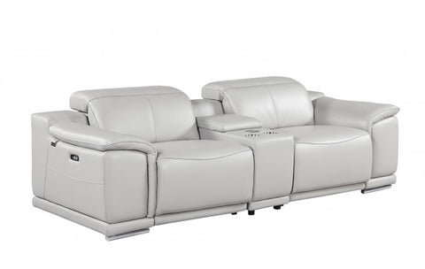 9762 DivanItalia Light Gray Modular Power Reclining Loveseat – Top Grain Italian LeatherModel:  9762-LT-GREY-3.2-HT