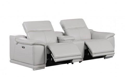 9762 DivanItalia Light Gray Modular Power Reclining Loveseat – Top Grain Italian LeatherModel:  9762-LT-GREY-3.2-HT