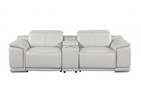 9762 DivanItalia Light Gray Modular Power Reclining Loveseat – Top Grain Italian LeatherModel:  9762-LT-GREY-3.2-HT