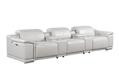9762 DivanItalia Light Gray 5-Piece Modular Power Reclining Sofa – Top Grain Italian LeatherModel:  9762-LT-GREY-5.3-HT