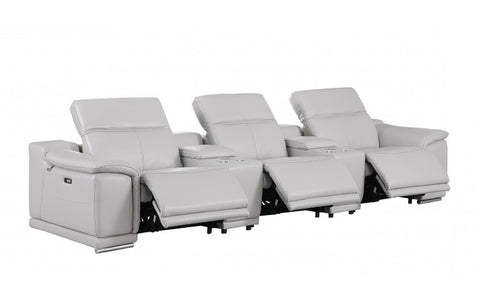 9762 DivanItalia Light Gray 5-Piece Modular Power Reclining Sofa – Top Grain Italian LeatherModel:  9762-LT-GREY-5.3-HT
