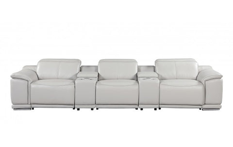 9762 DivanItalia Light Gray 5-Piece Modular Power Reclining Sofa – Top Grain Italian LeatherModel:  9762-LT-GREY-5.3-HT