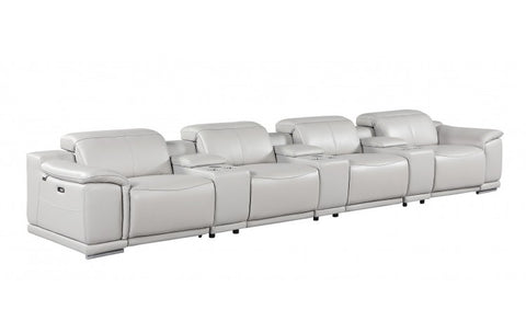 9762 DivanItalia Light Gray 7-Piece Modular Power Reclining Sofa – Top Grain Italian LeatherModel:  9762-LT-GREY-S-7.4-HT