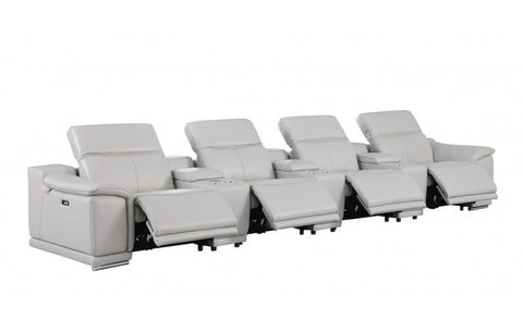9762 DivanItalia Light Gray 7-Piece Modular Power Reclining Sofa – Top Grain Italian LeatherModel:  9762-LT-GREY-S-7.4-HT