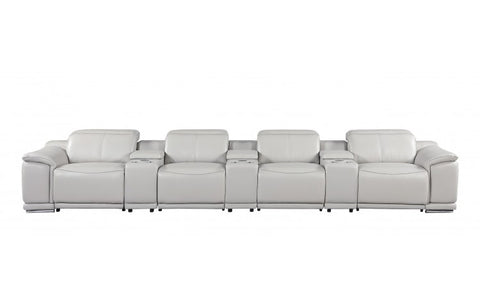 9762 DivanItalia Light Gray 7-Piece Modular Power Reclining Sofa – Top Grain Italian LeatherModel:  9762-LT-GREY-S-7.4-HT