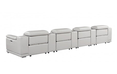 9762 DivanItalia Light Gray 7-Piece Modular Power Reclining Sofa – Top Grain Italian LeatherModel:  9762-LT-GREY-S-7.4-HT