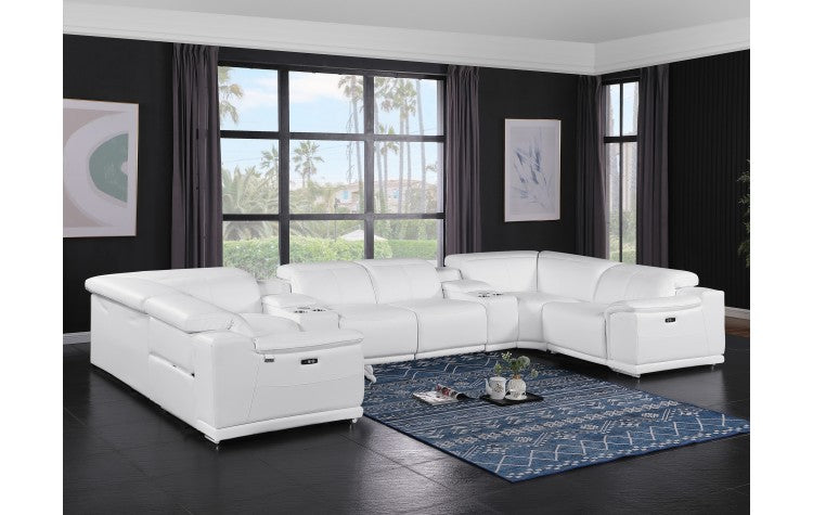 9762 DivanItalia White 10-Piece Sectional – Top Grain Italian Leather with 4 Power Recliners and 2 ConsolesModel:  9762-WHITE-10PC-4PWR-U-SECTIONAL-GROUP