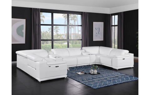 9762 DivanItalia White 10-Piece Sectional – Top Grain Italian Leather with 4 Power Recliners and 2 ConsolesModel:  9762-WHITE-10PC-4PWR-U-SECTIONAL-GROUP