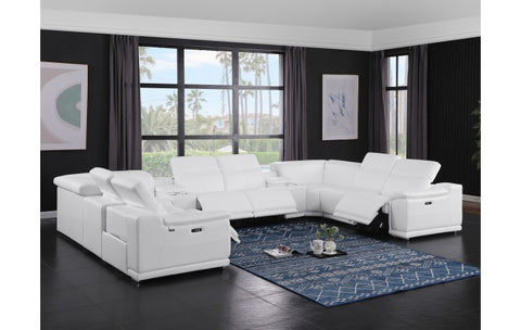 9762 DivanItalia White 10-Piece Sectional – Top Grain Italian Leather with 4 Power Recliners and 2 ConsolesModel:  9762-WHITE-10PC-4PWR-U-SECTIONAL-GROUP