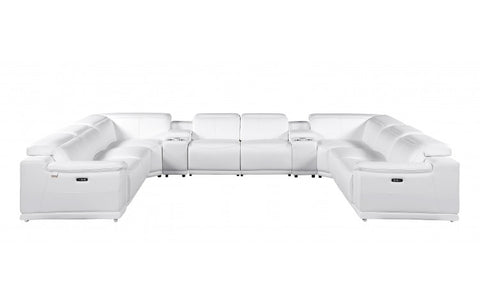 9762 DivanItalia White 10-Piece Sectional – Top Grain Italian Leather with 4 Power Recliners and 2 ConsolesModel:  9762-WHITE-10PC-4PWR-U-SECTIONAL-GROUP