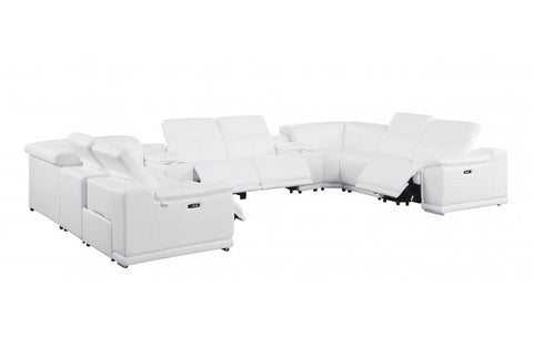 9762 DivanItalia White 10-Piece Sectional – Top Grain Italian Leather with 4 Power Recliners and 2 ConsolesModel:  9762-WHITE-10PC-4PWR-U-SECTIONAL-GROUP