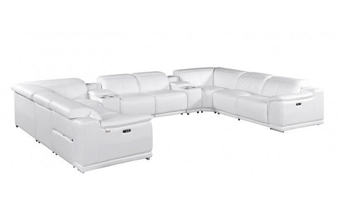 9762 DivanItalia White 10-Piece Sectional – Top Grain Italian Leather with 4 Power Recliners and 2 ConsolesModel:  9762-WHITE-10PC-4PWR-U-SECTIONAL-GROUP