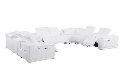 9762 DivanItalia White 12-Piece Sectional – Top Grain Italian Leather with 4 Power Recliners and 4 ConsolesModel:  9762-WHITE-12PC-4PWR-U-SECTIONAL-GROUP