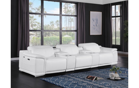 9762 DivanItalia White 5-Piece Modular Power Reclining Sofa – Top Grain Italian LeatherModel:  9762-WHITE-5.3-HT