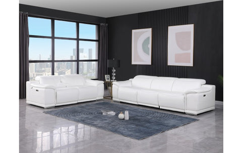 9762 DivanItalia White Modular Power Reclining Sofa and Loveseat Set in Top Grain Italian LeatherModel:  9762-WHITE-5.4-HT-2PC