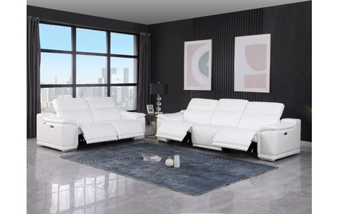9762 DivanItalia White Modular Power Reclining Sofa and Loveseat Set in Top Grain Italian LeatherModel:  9762-WHITE-5.4-HT-2PC