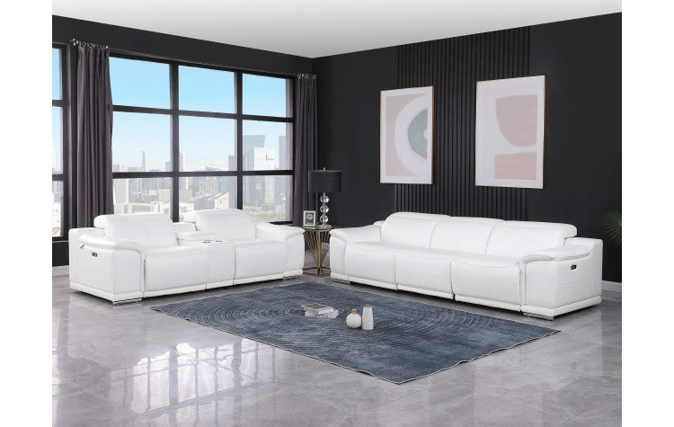 9762 DivanItalia White 6-Piece Modular Power Reclining Sofa and Loveseat Set – Top Grain Italian LeatherModel:  9762-WHITE-6.5-HT