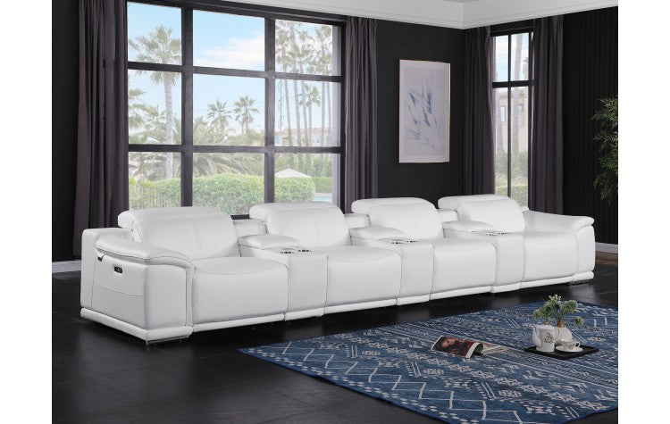 9762 DivanItalia White 7-Piece Modular Power Reclining Sofa – Top Grain Italian LeatherModel:  9762-WHITE-S-7.4-HT