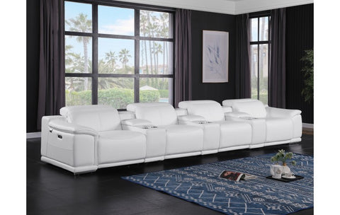 9762 DivanItalia White 7-Piece Modular Power Reclining Sofa – Top Grain Italian LeatherModel:  9762-WHITE-S-7.4-HT