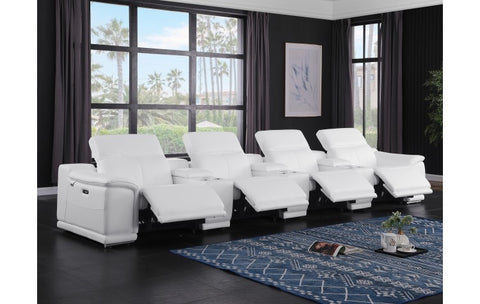 9762 DivanItalia White 7-Piece Modular Power Reclining Sofa – Top Grain Italian LeatherModel:  9762-WHITE-S-7.4-HT