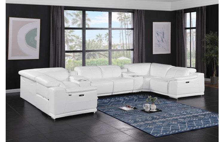 9762 DivanItalia White 8-Piece Sectional – Top Grain Italian Leather with 2 Power Recliners and 2 ConsolesModel:  9762-WHITE-8PC-2PWR-U-SECTIONAL-GROUP