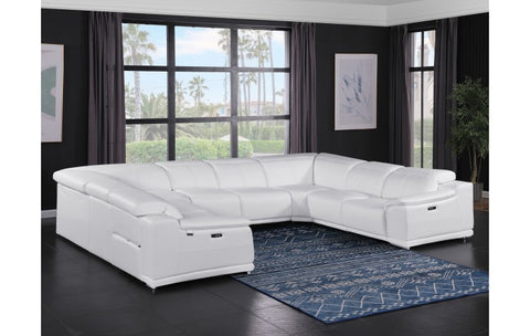 9762 DivanItalia White 8-Piece Sectional – Top Grain Italian Leather with 4 Power ReclinersModel:  9762-WHITE-8PC-4PWR-U-NC-SECTIONAL-GROUP