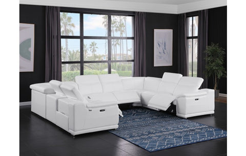 9762 DivanItalia White 8-Piece Sectional – Top Grain Italian Leather with 4 Power ReclinersModel:  9762-WHITE-8PC-4PWR-U-NC-SECTIONAL-GROUP