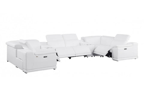 9762 DivanItalia White 8-Piece Sectional – Top Grain Italian Leather with 4 Power Recliners and 2 ConsolesModel:  9762-WHITE-8PC-4PWR-U-SECTIONAL-GROUP