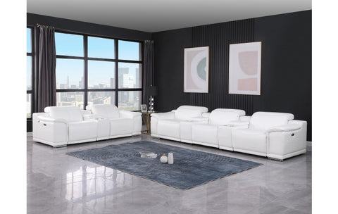 9762 DivanItalia White 8-Piece Modular Power Reclining Sofa and Loveseat Set – Top Grain Italian LeatherModel:  9762-WHITE-8.5-HT