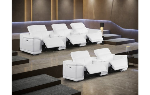 9762 DivanItalia White 8-Piece Modular Power Reclining Sofa and Loveseat Set – Top Grain Italian LeatherModel:  9762-WHITE-8.5-HT